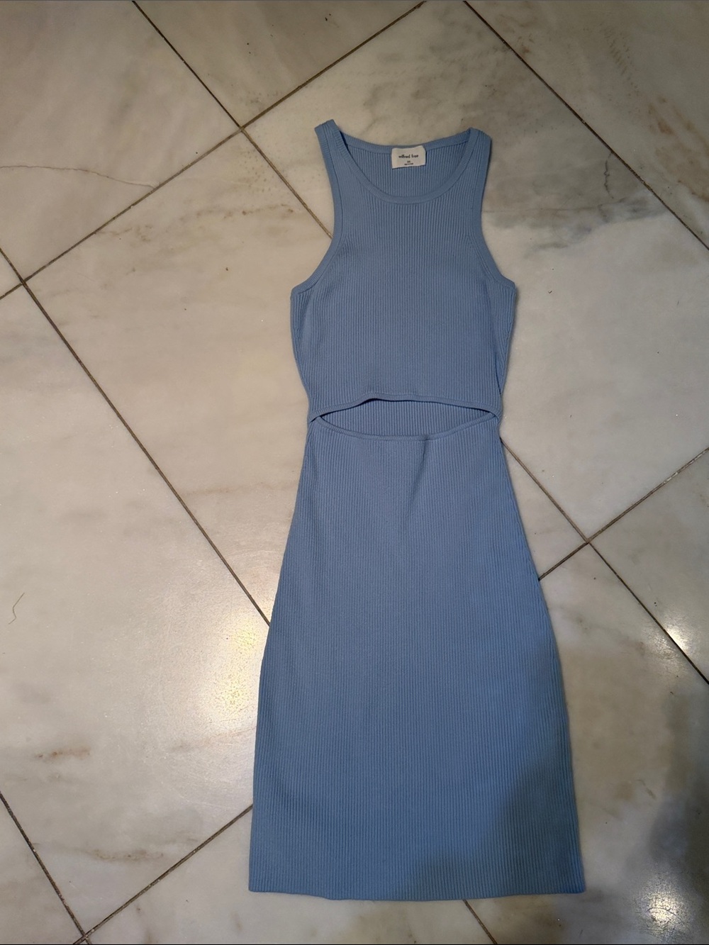 Aritzia Light Blue Ribbed Midi Dress with Cutout
